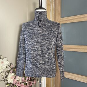H&M LOGG Mens Pullover Sweater Small Marled Knit Mock Neck Long Sleeve Gray
